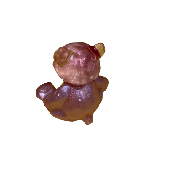 Rose gold glittery resin teddy bear with dried pressed flowers inside 4” - Picture 4 of 7